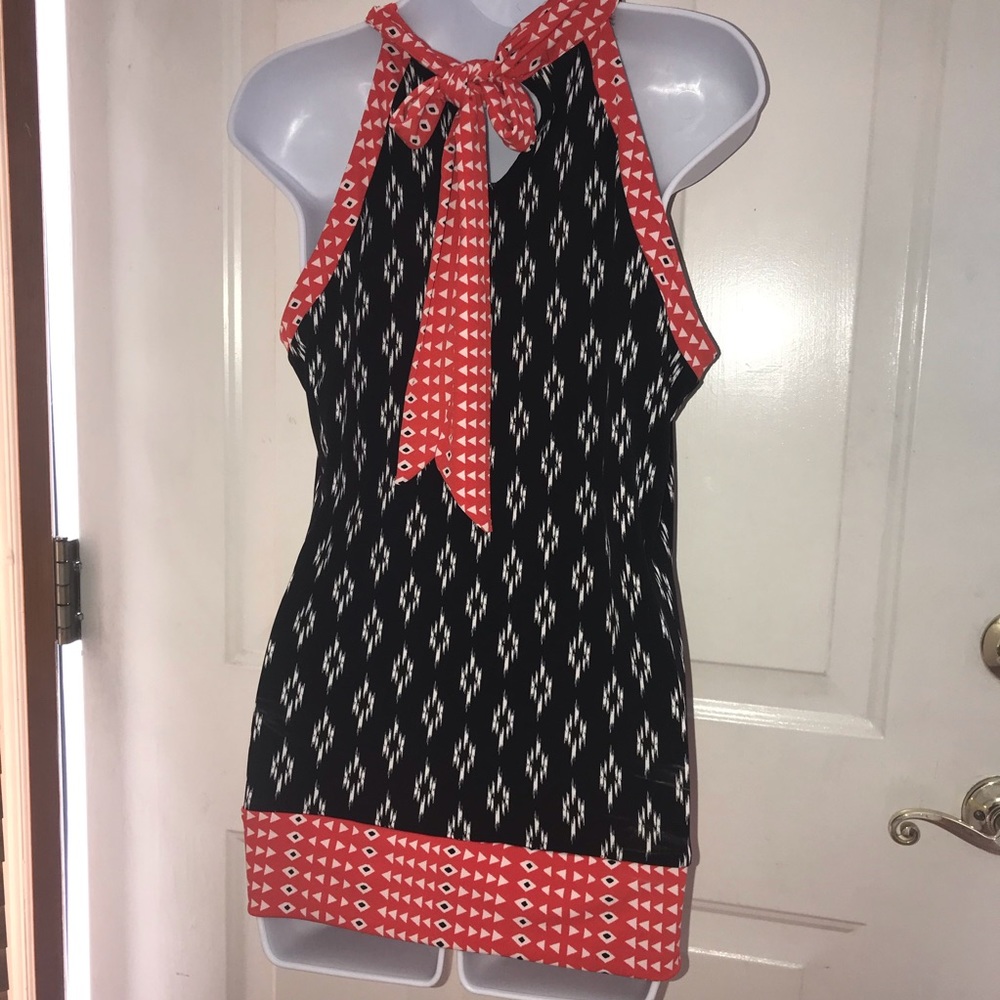 - M WHBM Red  Halter Tank Bow   Back Aztec